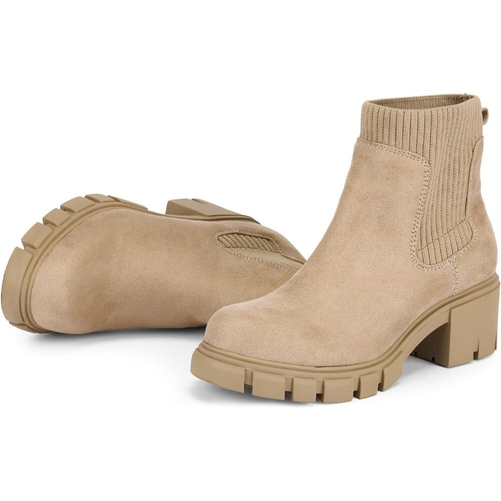 Women's Ankle Boots Comfy Chelsea Mid Heel Elastic Chunky Heel